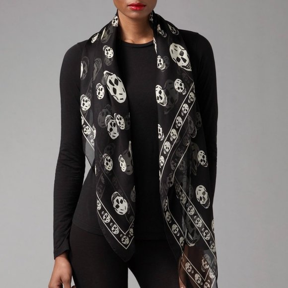 Alexander McQueen Accessories - Alexander McQueen silk black classic skull large size scarf